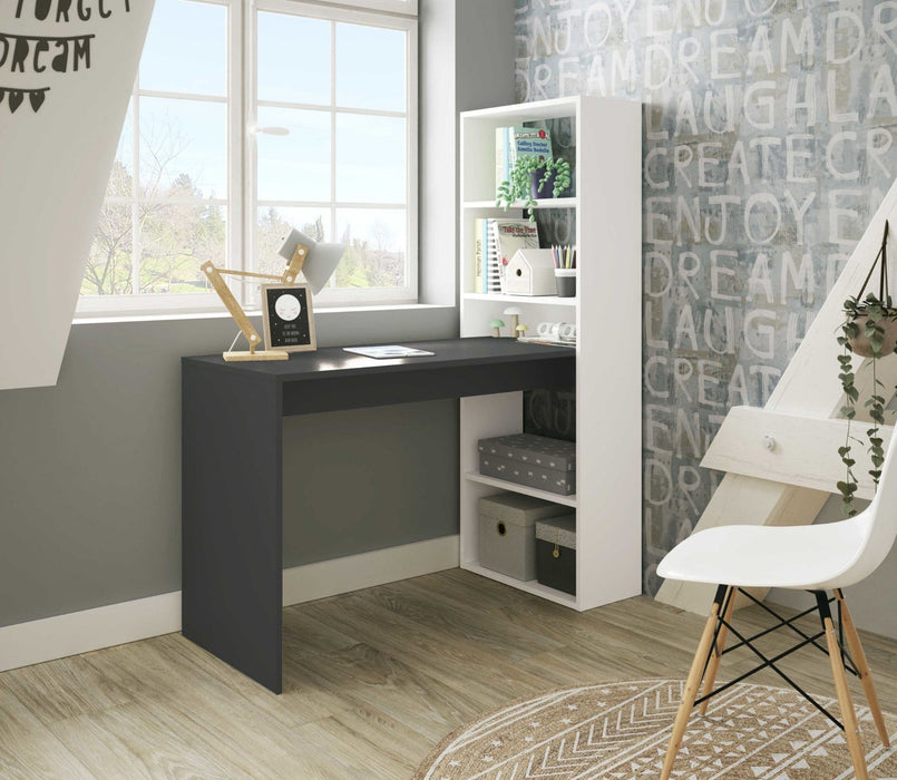 Selvano White & Grey Computer Desk with Bookcase - Luminex FurnitureDesk3220