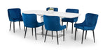 Seraphina White High Gloss Table & 6 Blue Velvet Braylin Chairs Set - Luminex FurnitureDining SetCOM107