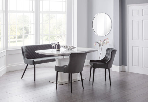 Seraphina White High Gloss Table with Grey Braylin Bench & 2 Chairs - Luminex FurnitureDining SetCOM108