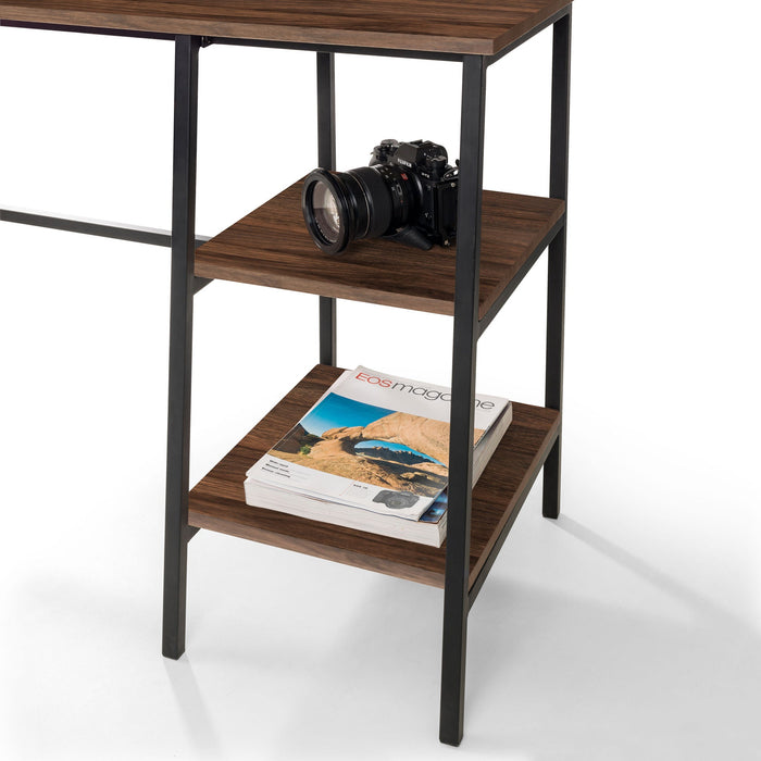 Serena Desk – Walnut Finish & Black Metal Frame - Luminex FurnitureDeskTRI507