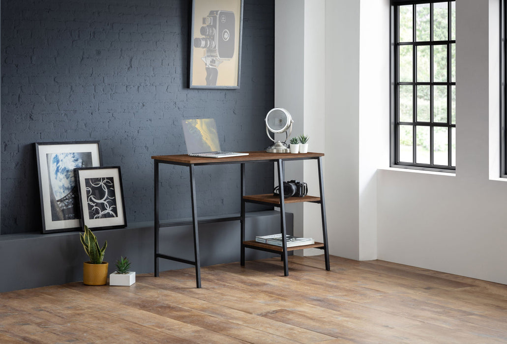 Serena Desk – Walnut Finish & Black Metal Frame - Luminex FurnitureDeskTRI507