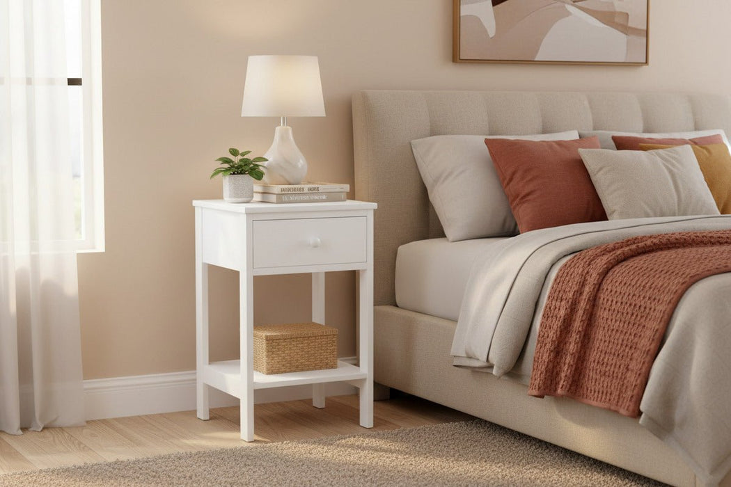 Shaker White Petite 1 Drawer Bedside Table - Luminex FurnitureBedside TableBS409
