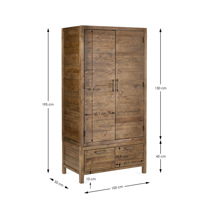 Sierra 2 Door 1 Drawer Wardrobe - Luminex FurnitureWardrobeHER215