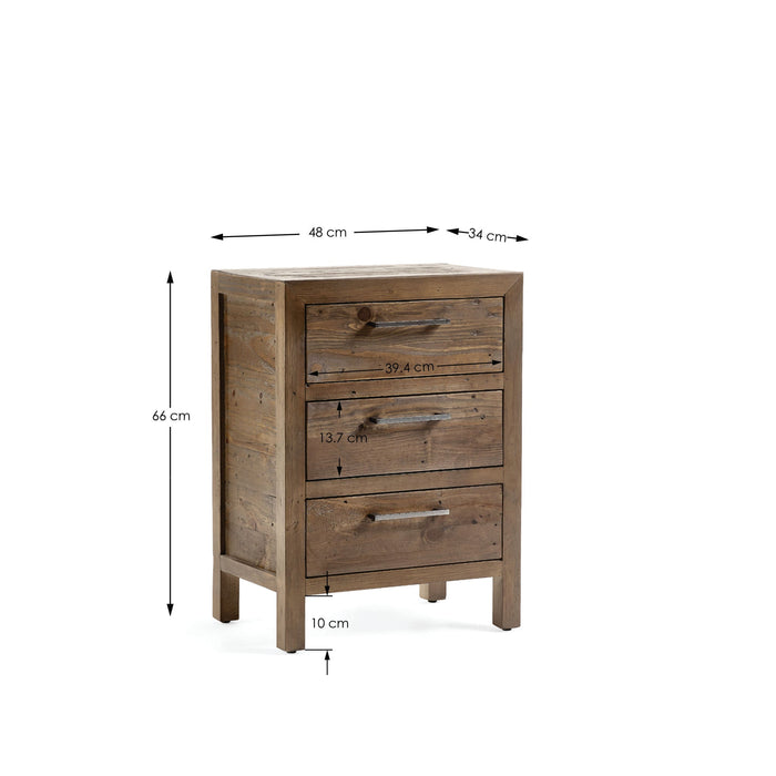 Sierra 3 Drawer Bedside – Rustic Reclaimed Wood Bedroom Storage - Luminex FurnitureBedside TableHER211