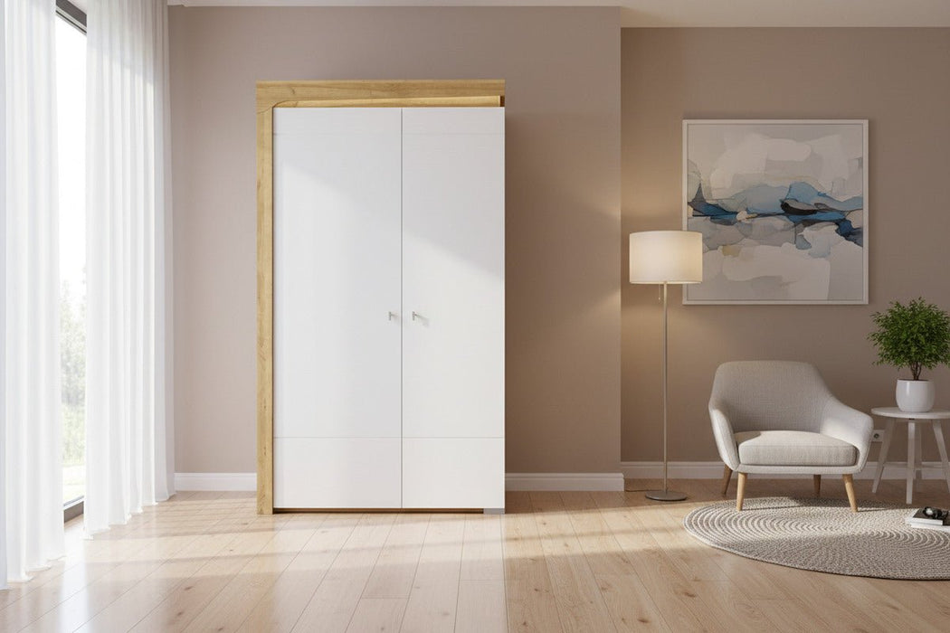 Solaro Oak Effect & White Gloss 2 - Door Wardrobe - Luminex FurnitureWardrobe3175