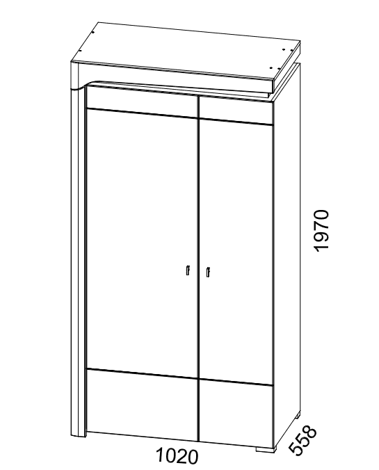 Solaro Oak & White Gloss 2 - Door Wardrobe - LuminexFurnitureWardrobe3175