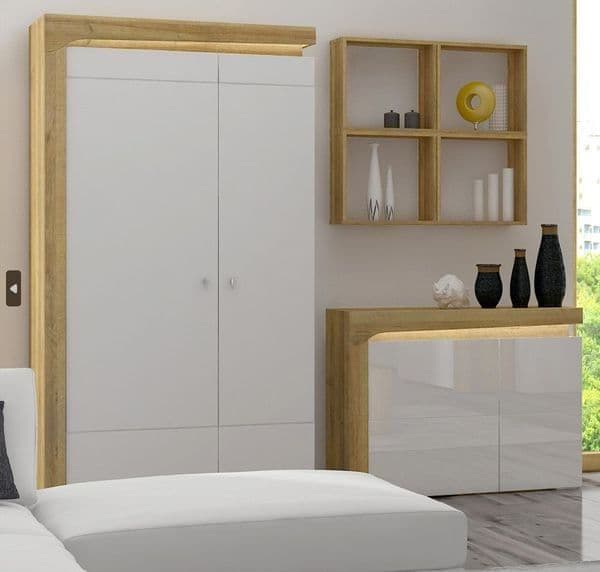 Solaro Oak & White Gloss 2 - Door Wardrobe - LuminexFurnitureWardrobe3175