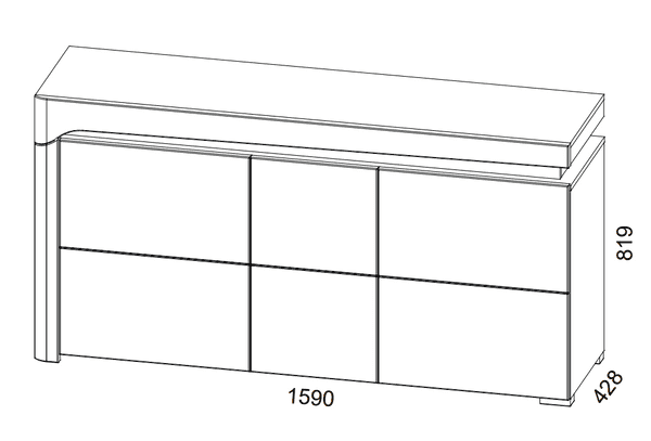 Solaro Oak & White Gloss 3 - Door Sideboard - LuminexFurnitureSideboard3177