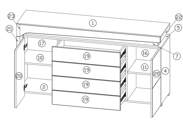 Solaro Oak & White Gloss Large Sideboard - LuminexFurnitureSideboard3179
