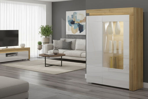 Solaro Oak & White Gloss Low Wide Display Cabinet - Luminex FurnitureDrinks Cabinet, Living, Dining3174