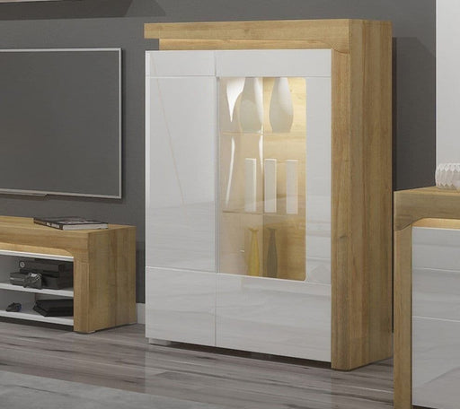 Solaro Oak & White Gloss Low Wide Display Cabinet - LuminexFurnitureDrinks Cabinet, Living, Dining3174