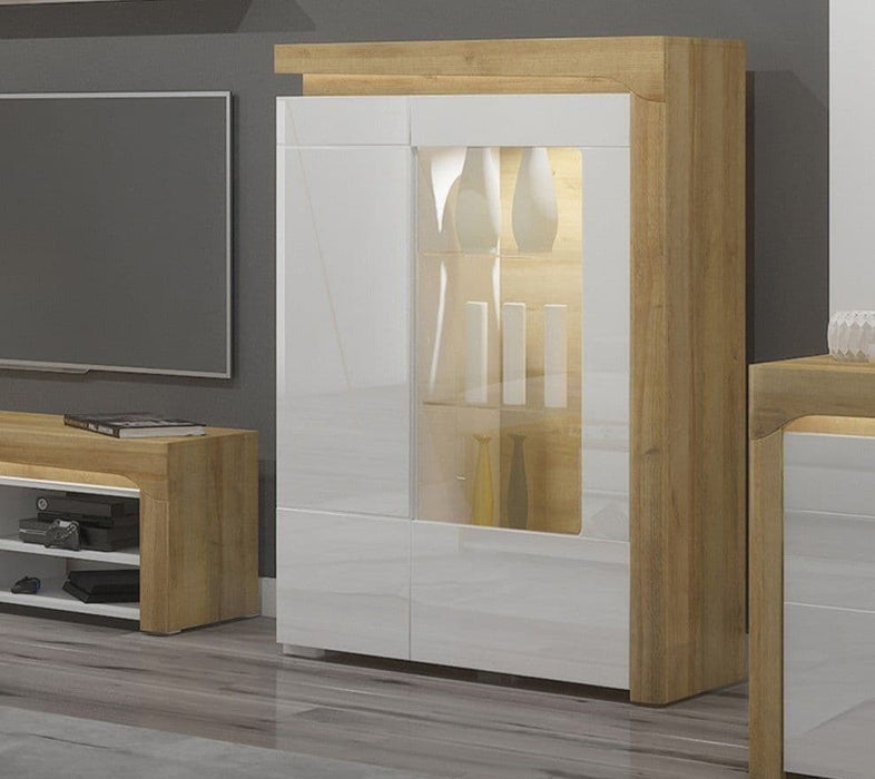 Solaro Oak & White Gloss Low Wide Display Cabinet - LuminexFurnitureDrinks Cabinet, Living, Dining3174