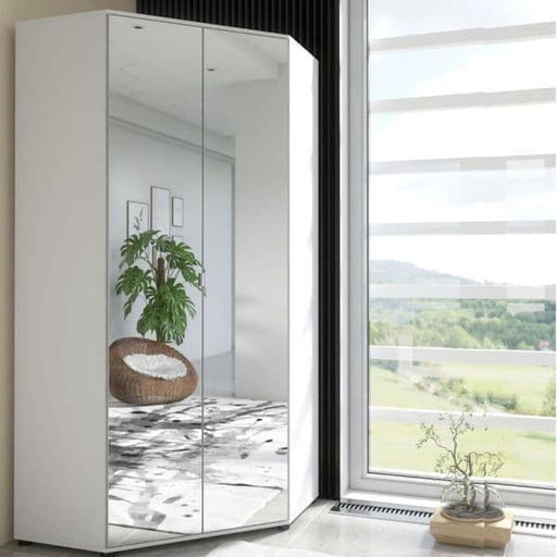 Sorento White Gloss Mirrored Corner Wardrobe - Luminex FurnitureWardrobe2292