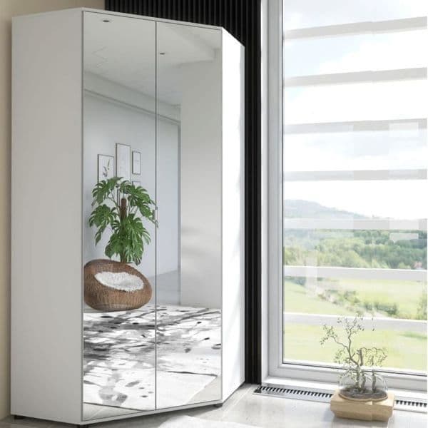 Sorento White Gloss Mirrored Corner Wardrobe - Luminex FurnitureWardrobe2292