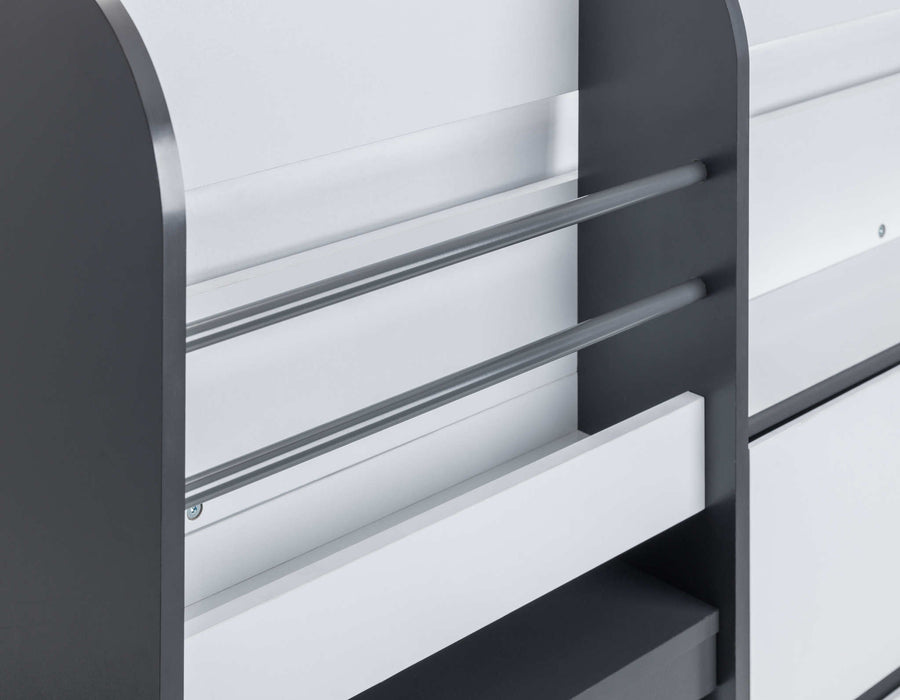 Stratford Mid Sleeper Bed with Storage – Black & White - Luminex FurnitureMid SleepersSAT401