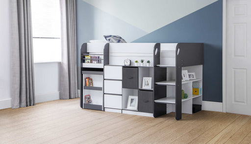 Stratford Mid Sleeper Bed with Storage – Black & White - Luminex FurnitureMid SleepersSAT401