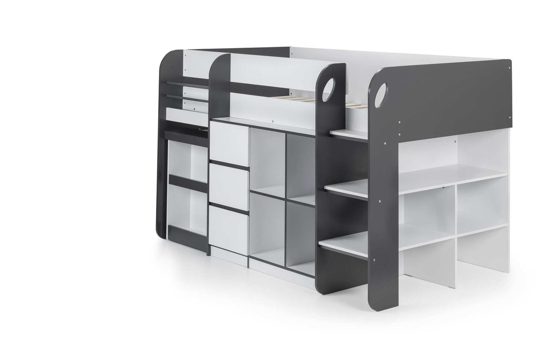 Stratford Mid Sleeper Bed with Storage – Black & White - Luminex FurnitureMid SleepersSAT401