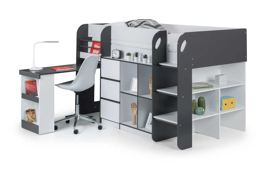 Stratford Mid Sleeper Bed with Storage – Black & White - Luminex FurnitureMid SleepersSAT401