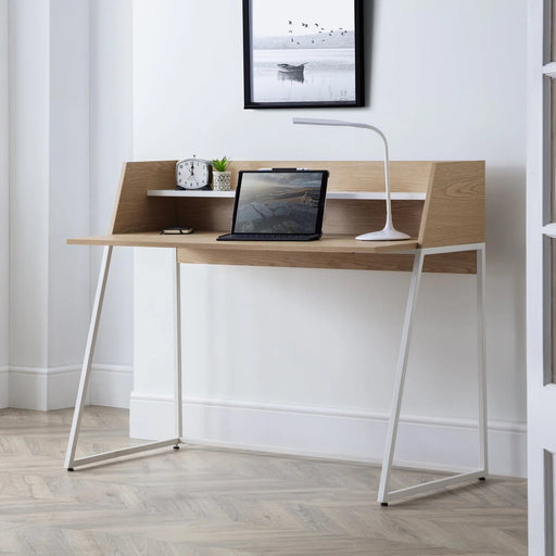 Stravon Desk – Oak & White Finish with Shelf & Cable Hole - Luminex FurnitureDeskPAL101