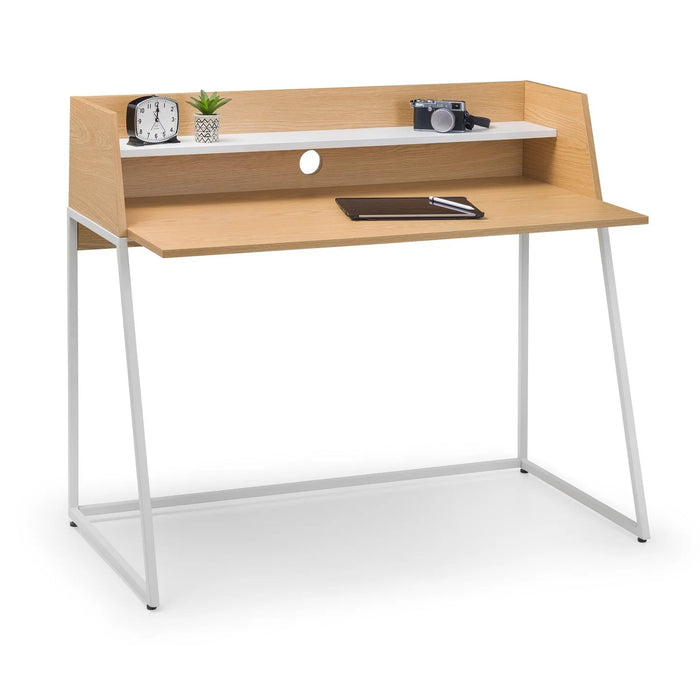 Stravon Desk – Oak & White Finish with Shelf & Cable Hole - Luminex FurnitureDeskPAL101