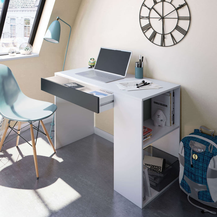 Tessaro Grey & White Desk with Drawer and Shelves - Luminex FurnitureDesk3131