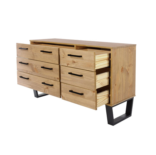 Texas 3+3 drawer wide chest of drawers – Antique Waxed Pine - LuminexFurnitureChest of DrawersTX533