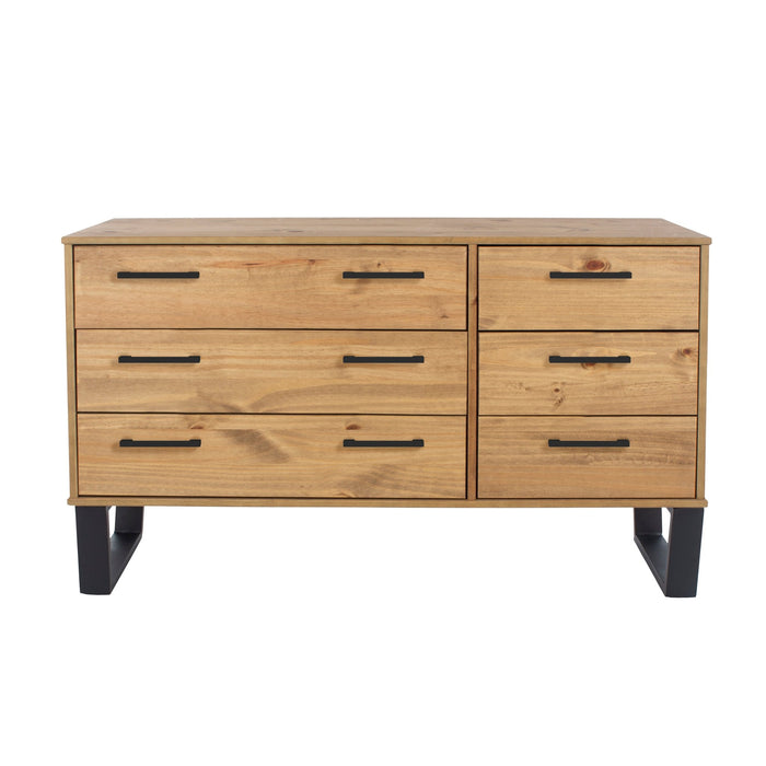 Texas 3+3 drawer wide chest of drawers – Antique Waxed Pine - LuminexFurnitureChest of DrawersTX533