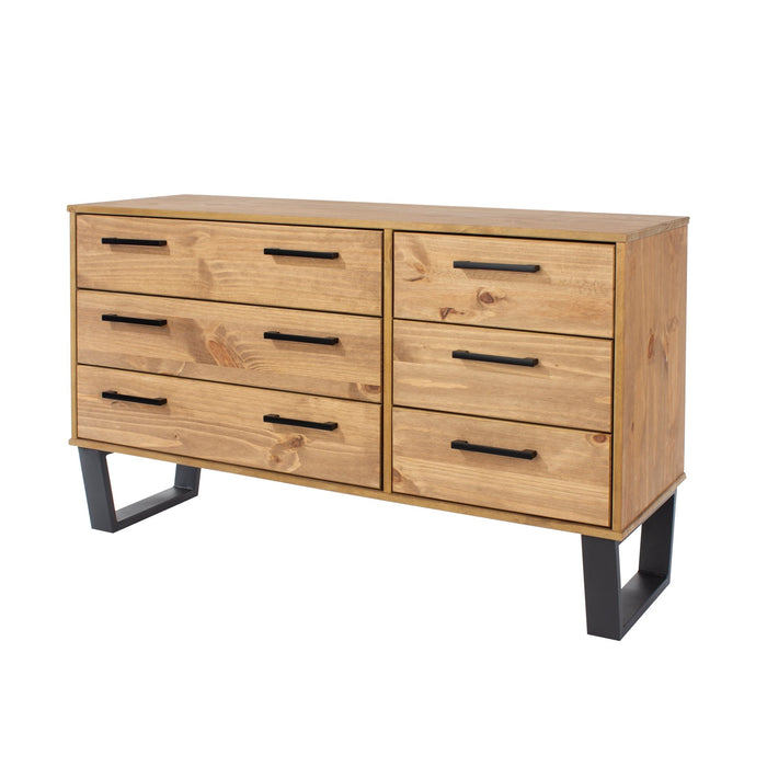 Texas 3+3 drawer wide chest of drawers – Antique Waxed Pine - LuminexFurnitureChest of DrawersTX533