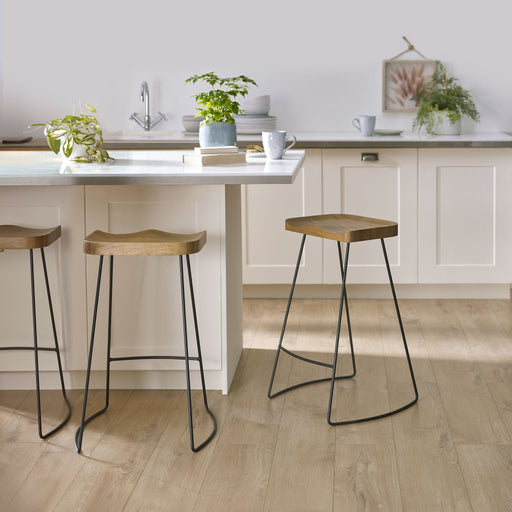 Torino Oak Bar Stool Set – Solid Oak & Iron Frame (Set of 2) - Luminex FurnitureStoolTRA101