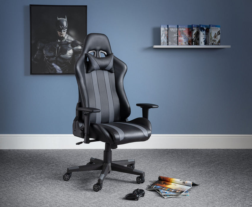 Trezor Faux Leather Gaming Chair – Black & Grey, Fully Adjustable - Luminex FurnitureOffice ChairMET101