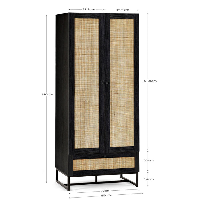 Tribeca 2 Door Wardrobe - Black - Luminex FurnitureWardrobePAD104