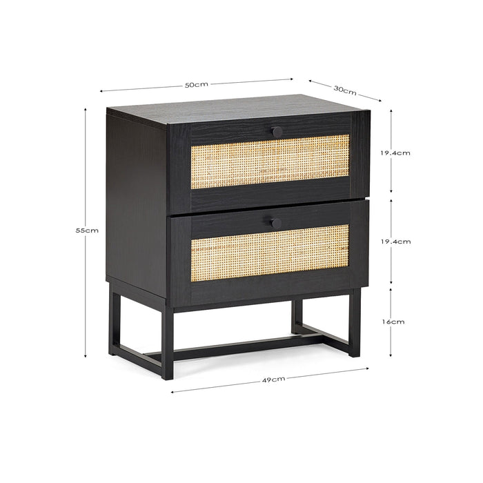 Tribeca 2 Drawer Bedside in Black - Luminex FurnitureBedside TablePAD101