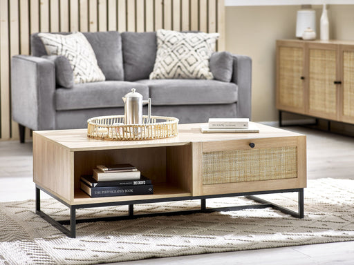 Tribeca Coffee Table – Rattan & Metal | Oak or Black Finish - Luminex FurnitureCoffee TablePAD005