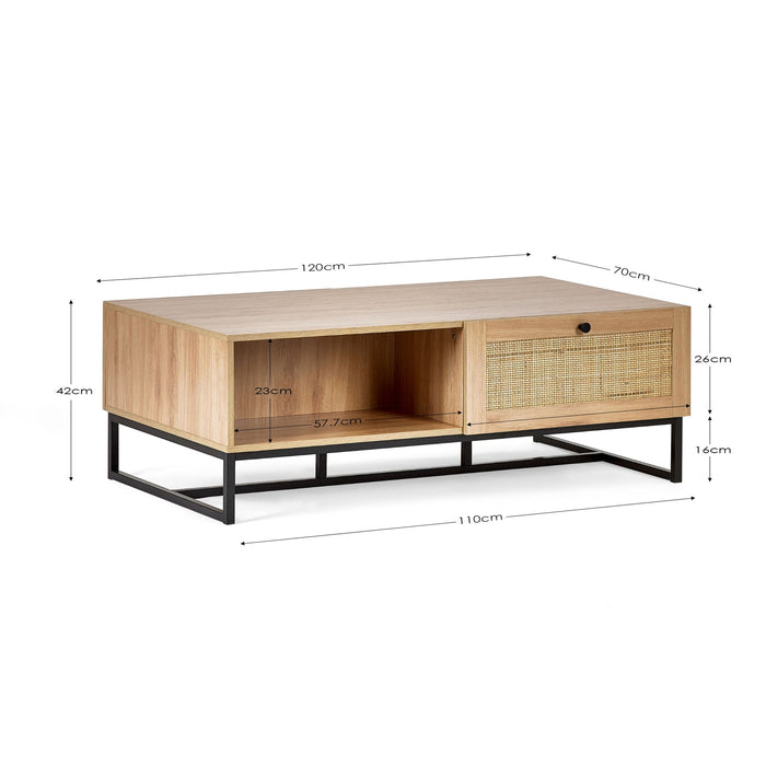 Tribeca Coffee Table – Rattan & Metal | Oak or Black Finish - Luminex FurnitureCoffee TablePAD105