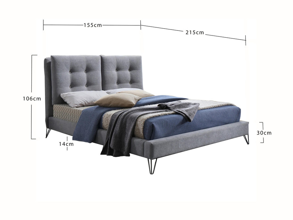 Tuscany Grey Fabric Bed Frame with Padded Headboard - Luminex FurnitureBedTUSC46LGREY