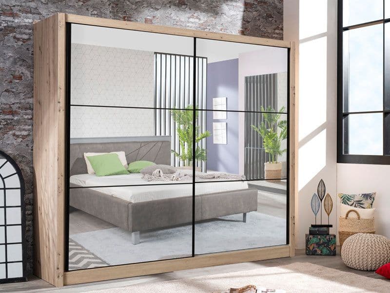 Valentin Artisan Oak Full Mirrored Sliding Door Wardrobe - Luminex FurnitureWall Shelves3424