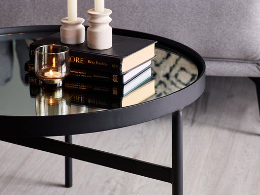 Varden Mirror Glass Coffee Table – Black Metal Frame - Luminex FurnitureCoffee TableFRA001