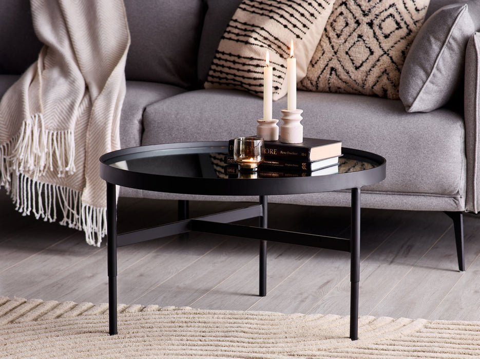 Varden Mirror Glass Coffee Table – Black Metal Frame - Luminex FurnitureCoffee TableFRA001