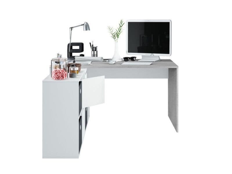 Varenna White & Concrete Grey Flexi Corner Office Desk - Luminex FurnitureDesk3029