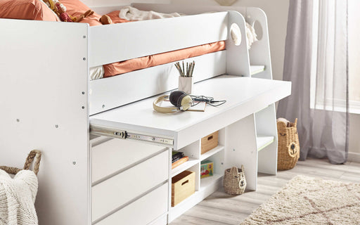 Ventnor Mid Sleeper Bed with Storage & Desk – White - Luminex FurnitureMid SleepersVES001