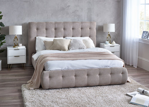 Verity Bed with Tufted Headboard - Light Taupe - Luminex FurnitureFabric BedsODE001