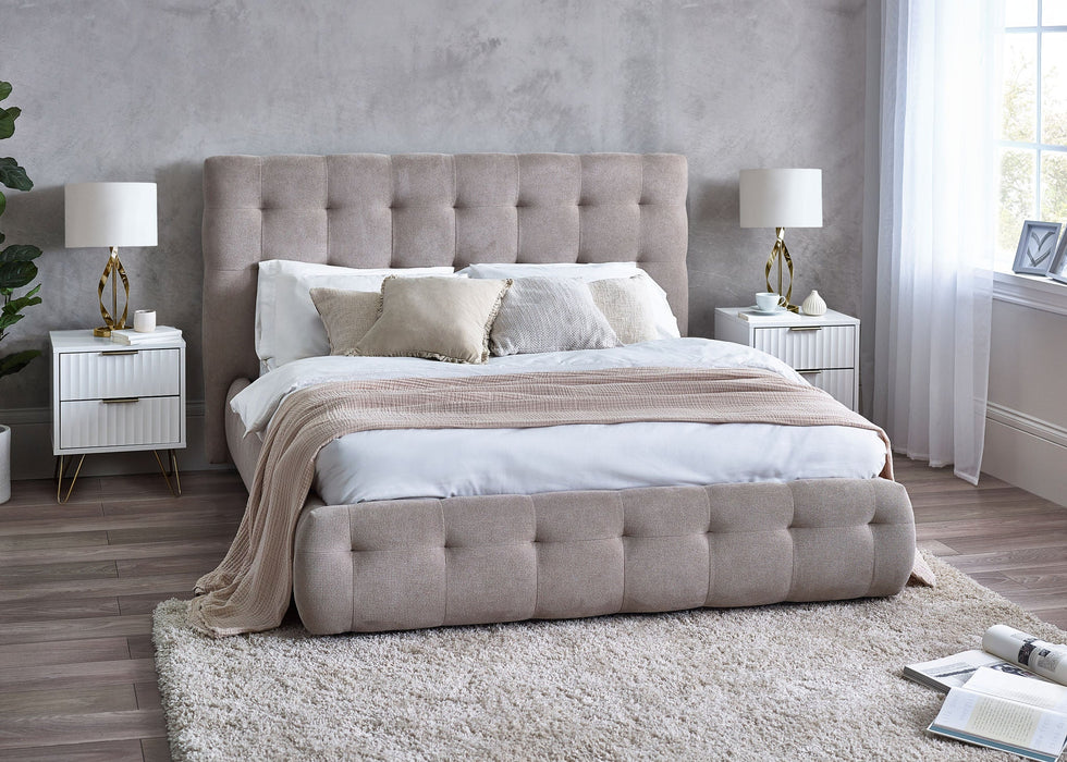 Verity Bed with Tufted Headboard - Light Taupe - Luminex FurnitureFabric BedsODE001