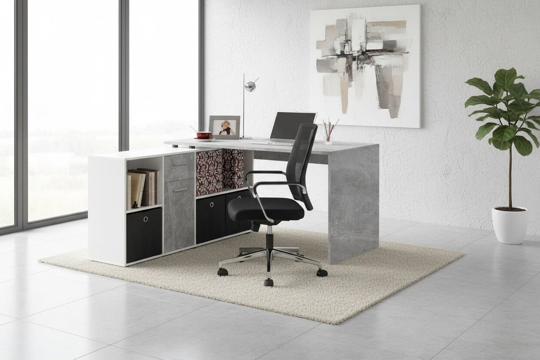 Vierra Concrete Grey & Alpine White Flexi Corner Desk - Luminex FurnitureDesk2644