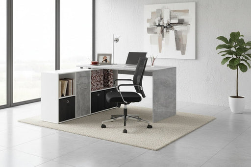 Vierra Concrete Grey & Alpine White Flexi Corner Desk - Luminex FurnitureDesk2644