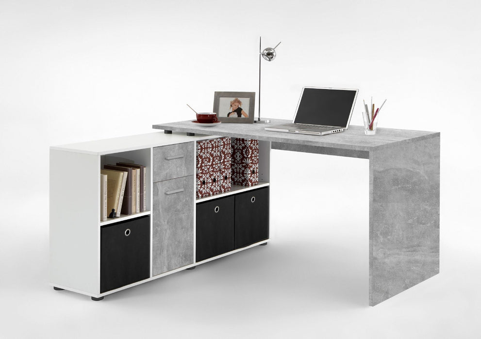 Vierra Concrete Grey & Alpine White Flexi Corner Desk - Luminex FurnitureDesk2644