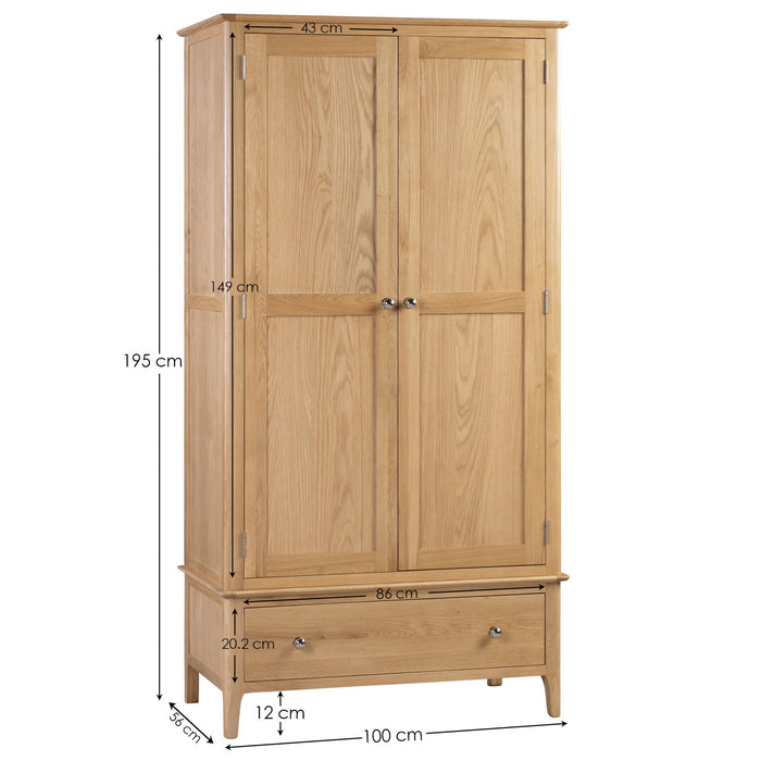 Vivienne 2 Door 1 Drawer Wardrobe – Solid Oak - Luminex FurnitureWardrobeCOT104