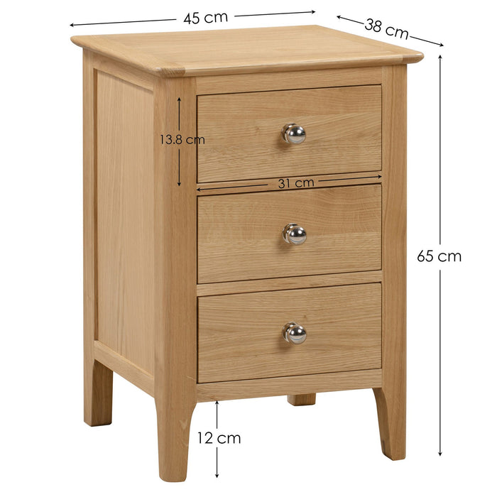 Vivienne 3 Drawer Bedside in Oak - Luminex FurnitureBedside TableCOT101
