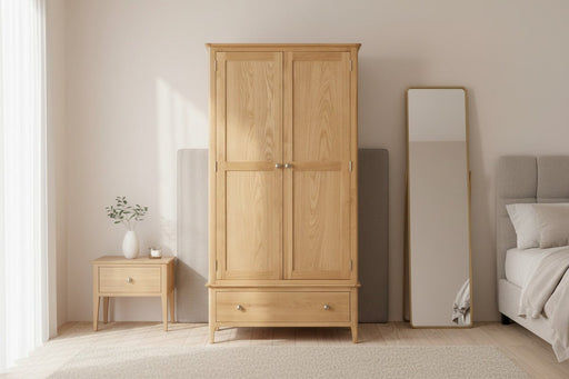 Vivienne Solid Oak 2 Door 1 Drawer Wardrobe - Luminex FurnitureWardrobeCOT104
