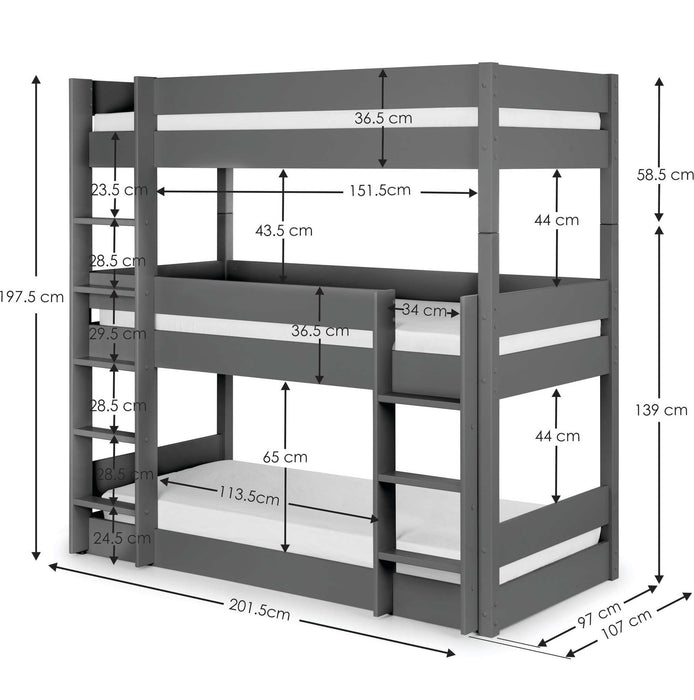 Voyage Loft Trio Bunk Bed – Anthracite - Luminex FurnitureBunk BedTRI610