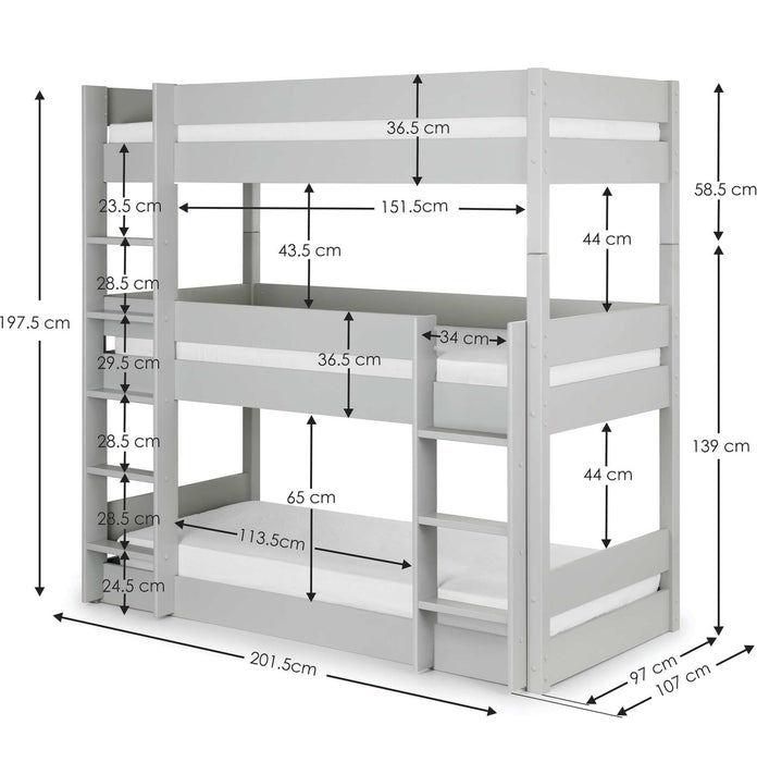Voyage Loft Trio Bunk Bed – Dove Grey - Luminex FurnitureBunk BedTRI601